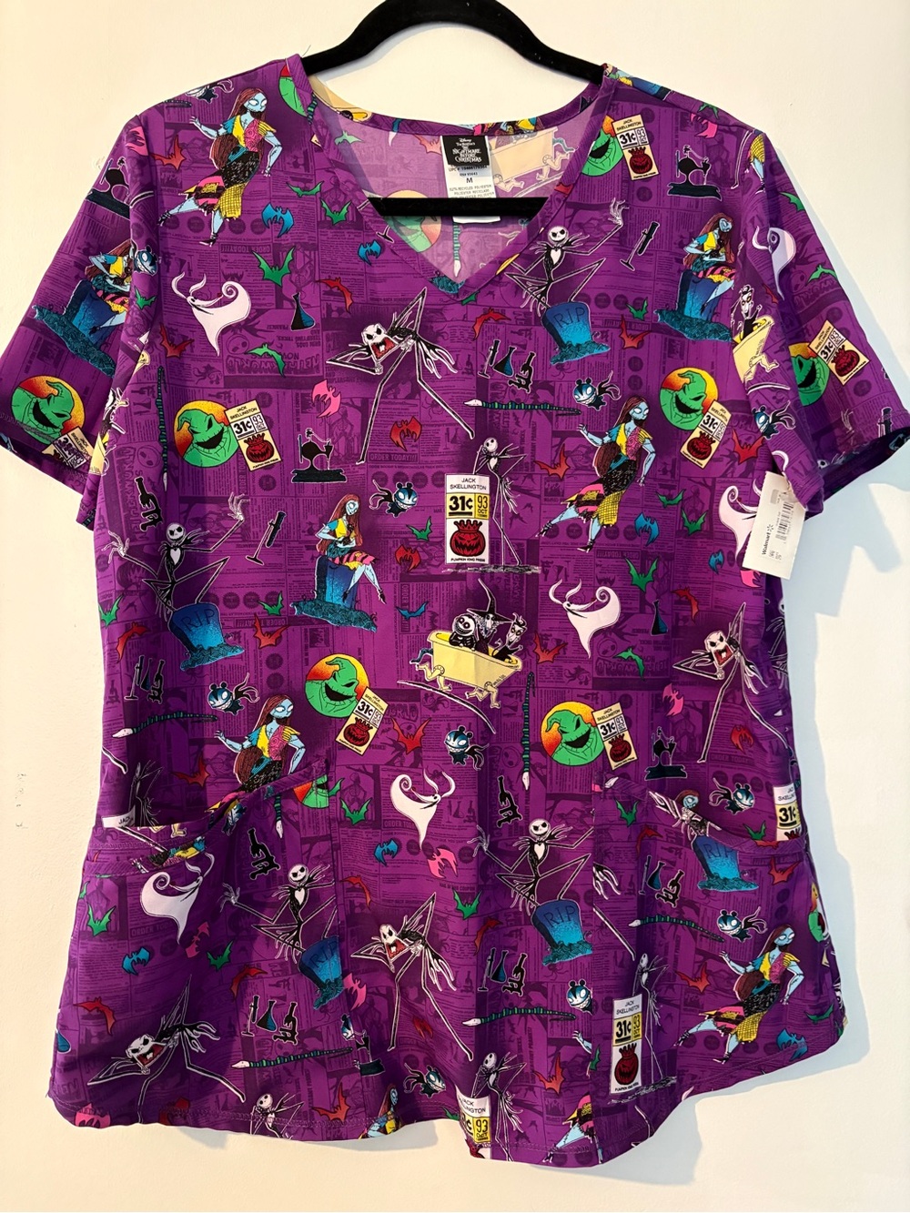 Disney Purple Halloween Print Short Sleeve Women’s Scrub Top